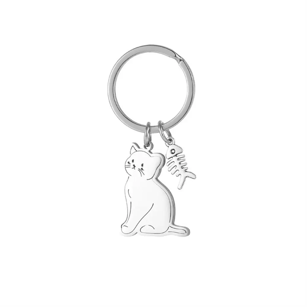 

Lovely Stainless Steel Cat Fish Keychain Key Holder Pendant Cat Key Ring Animal Couple Lovers Kittens Keychain Bag Charm