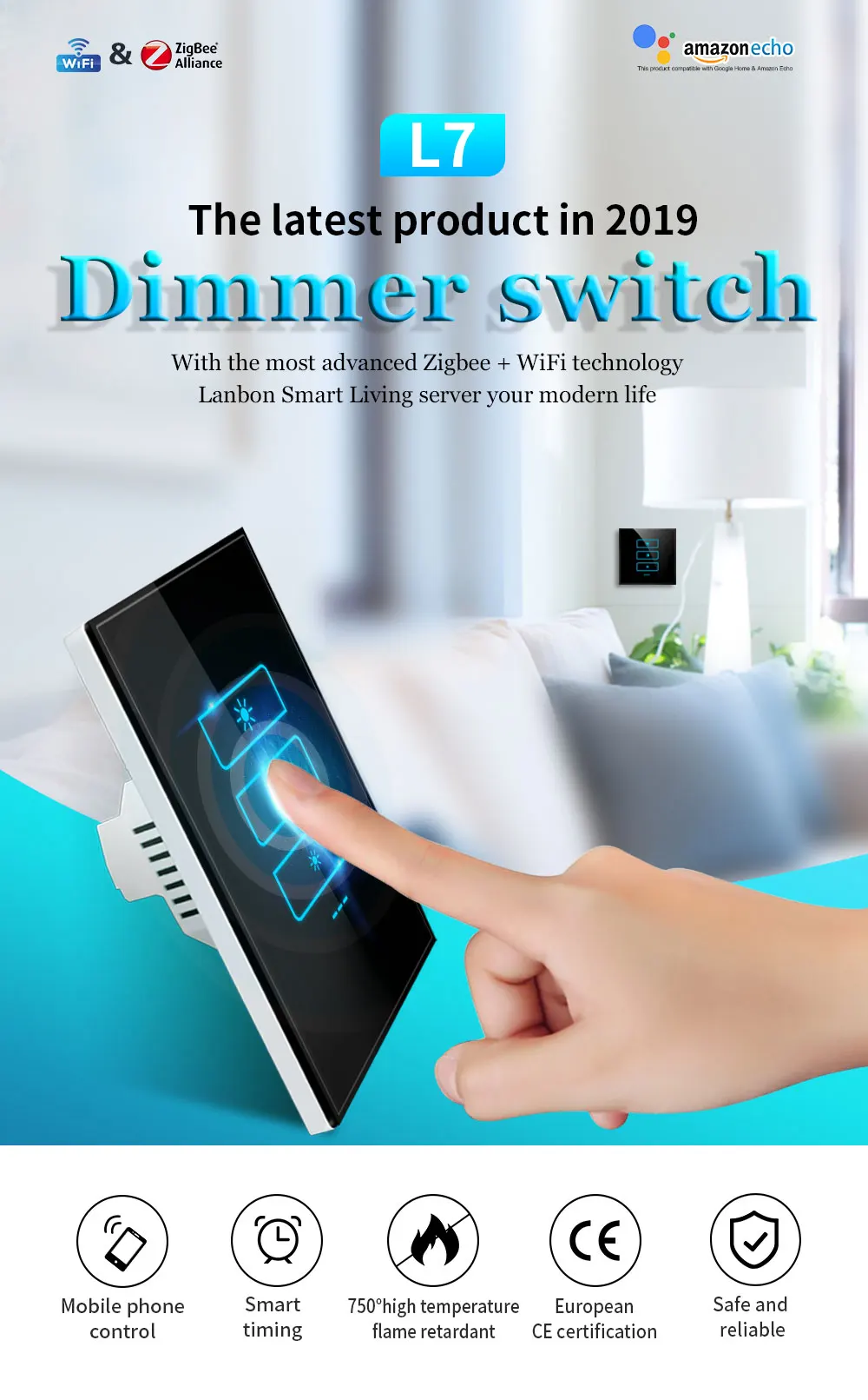 Venda quente na NZ e Austrália Wifi Zigbee Smart Dimmer Light Switch com múltiplas luzes de fundo LED ajustáveis
