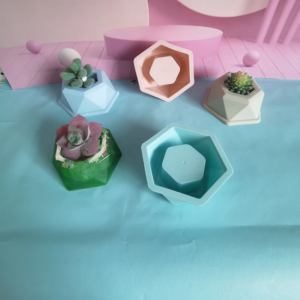 Silicone Molds Creative Geometric Polygonal Concrete Flower Pot Vase Mould Office Decoration DIY Clay Cementsilica Silicone Mold