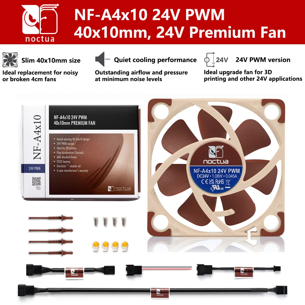 

NOCTUA NF-A4x10 24V12V5V PWM FLX Slim 40x40x10mm Тонкий вентилятор премиум-класса Тихая производительность охлаждения Ультрамаленький вентилятор Подшипник SSO2