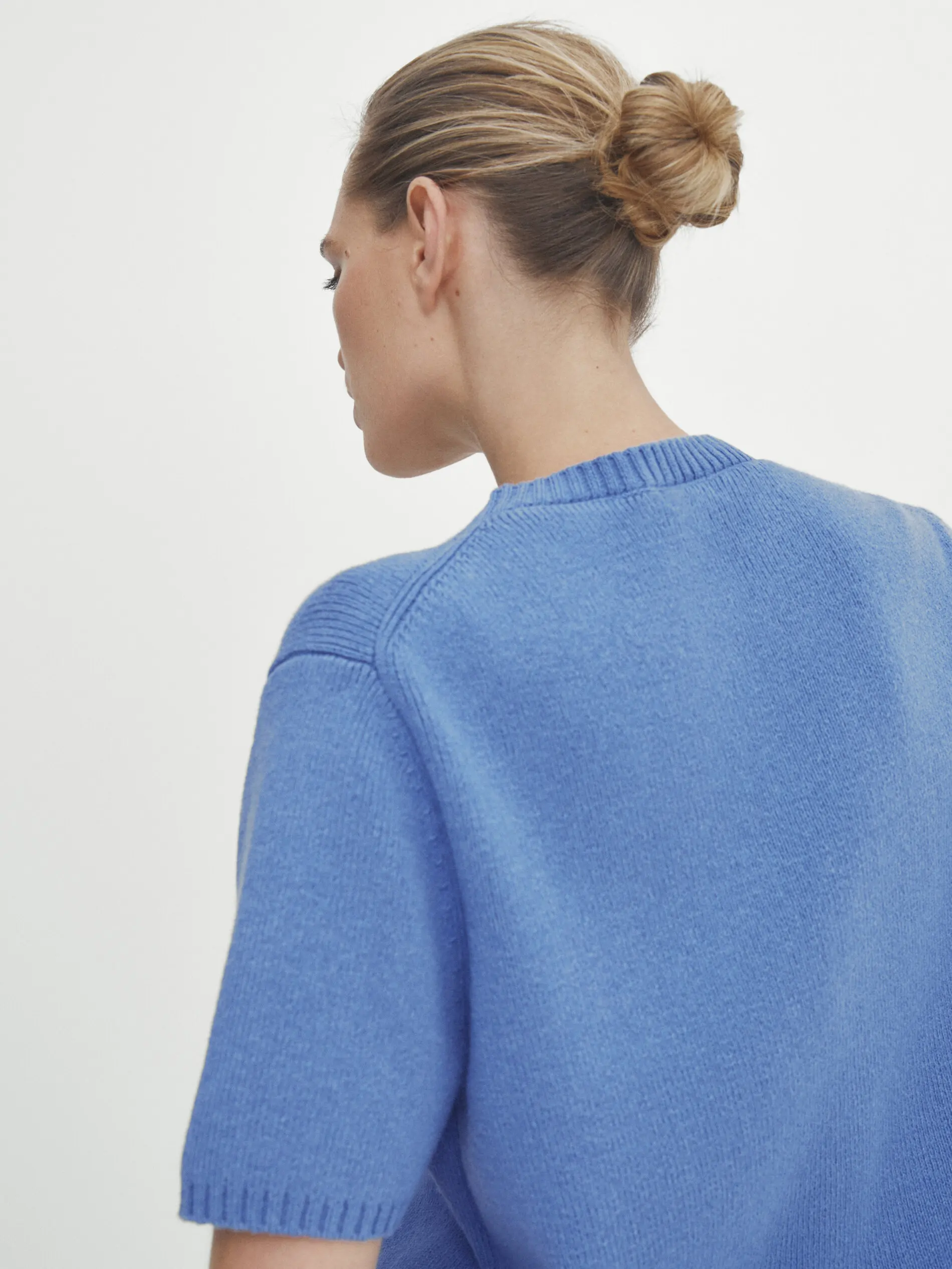 Ethereal MD 2024 autumn new style of Simple cotton blend button short blue knit cardigan
