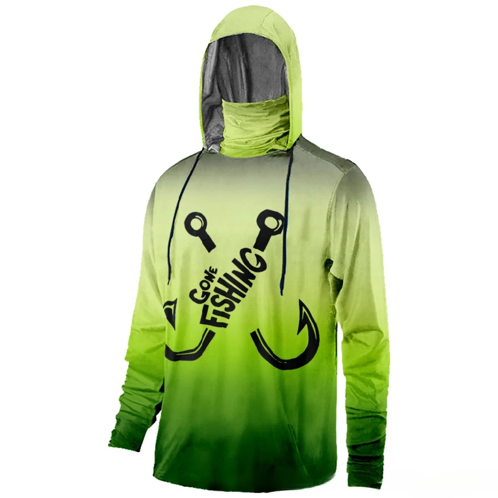 

Gone Fishing Graphics Printed Sun Protection Mask Pullover Hoodies Outdoor Long Sleeve Sports Breathable Men Fishing Clothes