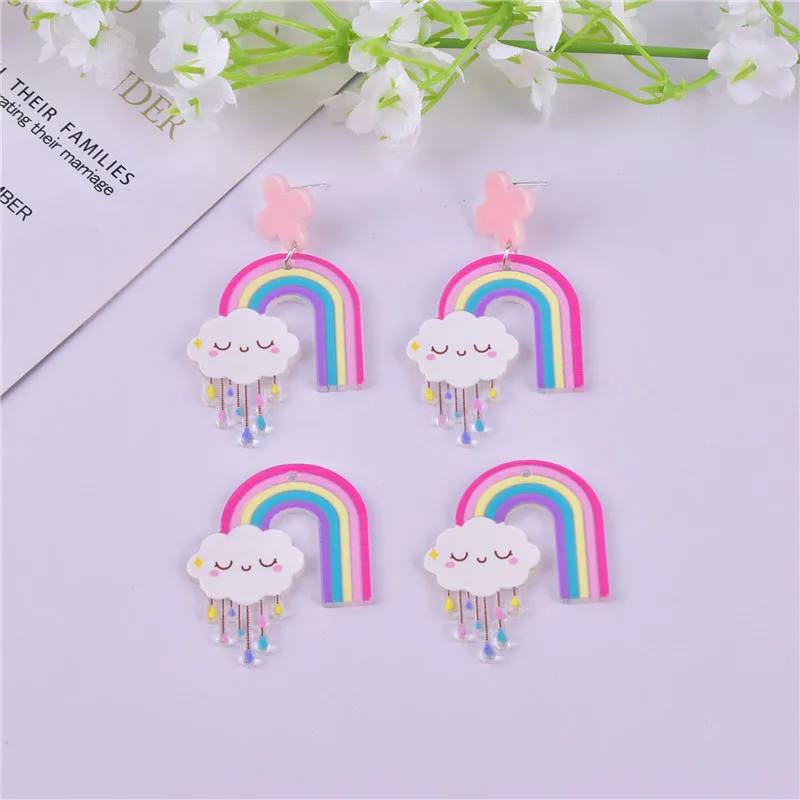 10pcs/pack  Cute Rainbow Clouds Arcylic Charms for DIY Jewelry Making 33*38mm