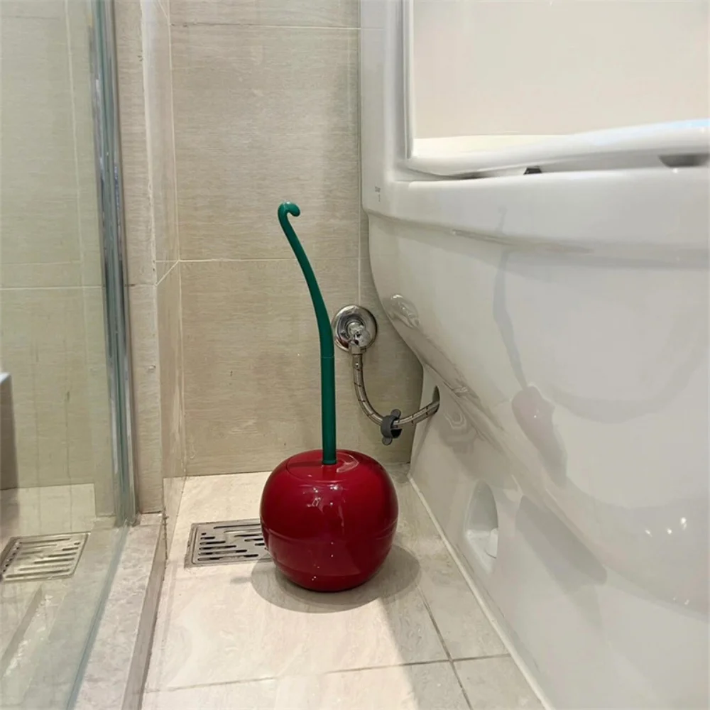 Red Toilet Brush Toilet Holder Bathroom Accessories Creative Lovely Cherry Shape Lavatory Brush Toilet Brush Holder Set