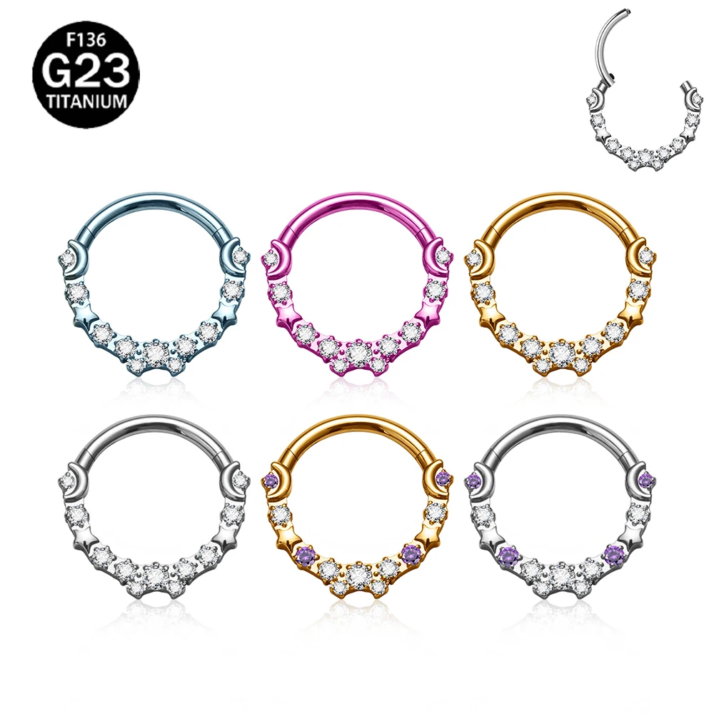 

G23 Titanium Hinged Segment Hoop CZ Stone Nose Ring Nipple Clicker Ear Cartilage Tragus Helix Lip Earring Piercing Body Jewelry