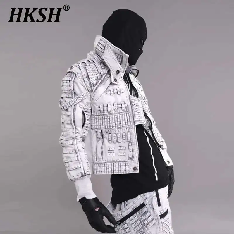

Мужское авангардное пальто HKSH в стиле панк, дизайнерское пальто для разборки, асимметричное облегающее мотоциклетное пальто, HK0789