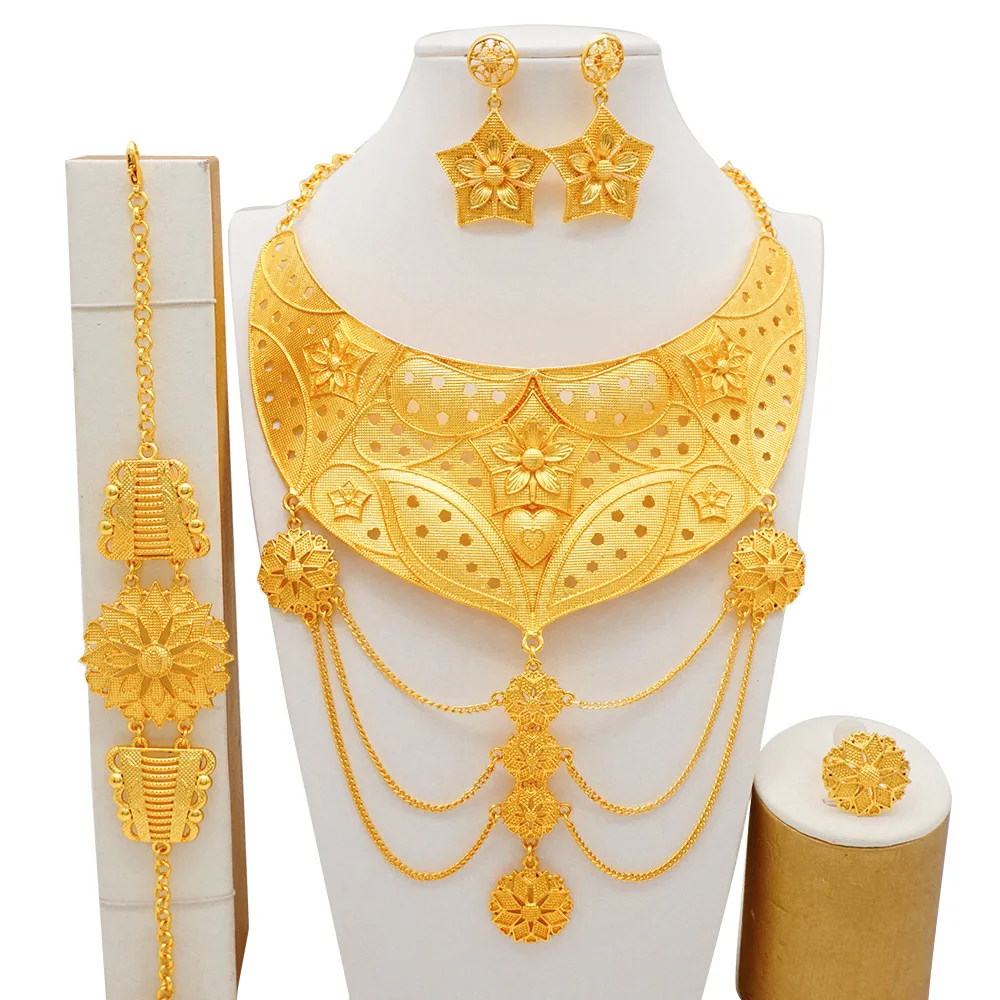 

24K Gold AU999 4 - Piece Set | Vintage court style, gem - set, luxurious set
