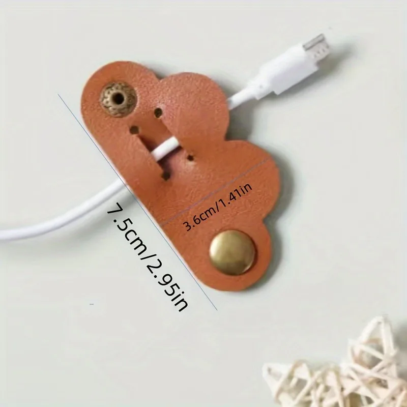 10-Pack Heart-Shaped Faux Leather Cable Straps, Multi-Color Organizer, Cable Management Clips, Cable Fixator Set