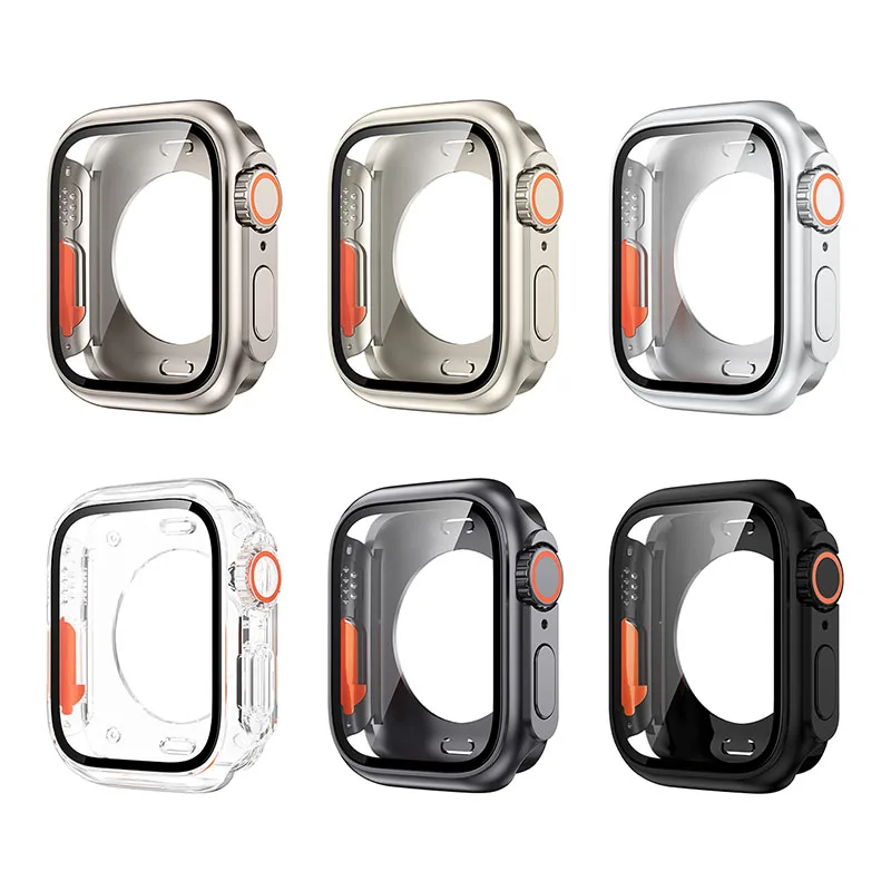 Screen Protector Cover for Apple Watch 44mm 45mm 40mm 41mm Hard PC Front Rear Bumper Case for iwatch 8 7 6 5 4 Change To Ultra