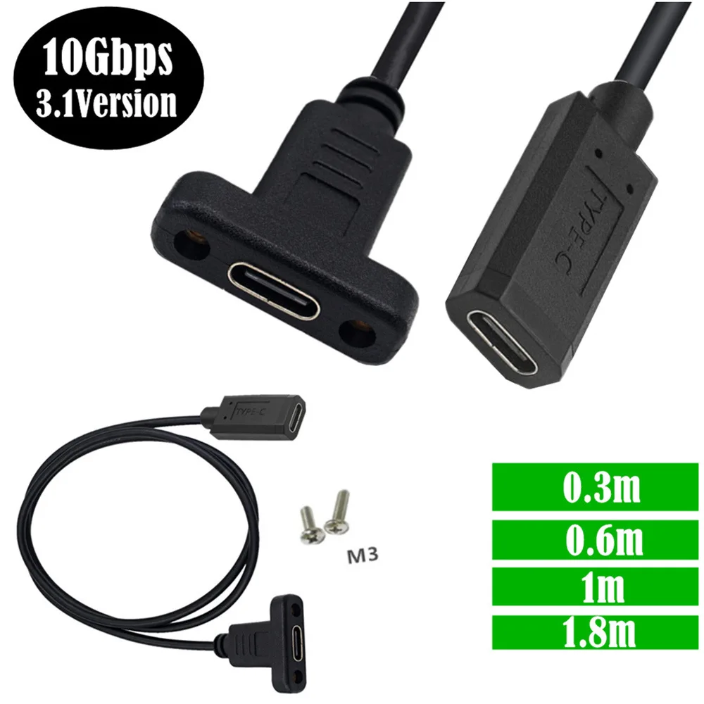 USB C Cable Female to Female Type C Adapter 10Gbps USB 3.1 Adaptor with Panel Mount Screw USB Type-C Connector Converter