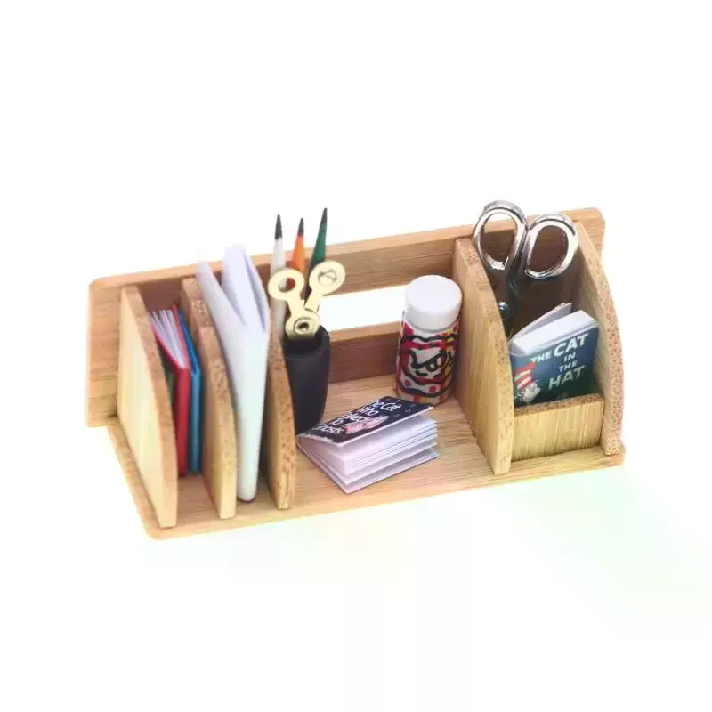 1 Set Dollhouse Miniature Desktop Bookshelf Stationery Rack Home Model For Doll House Decor Kids Pretend Play Toys Gift