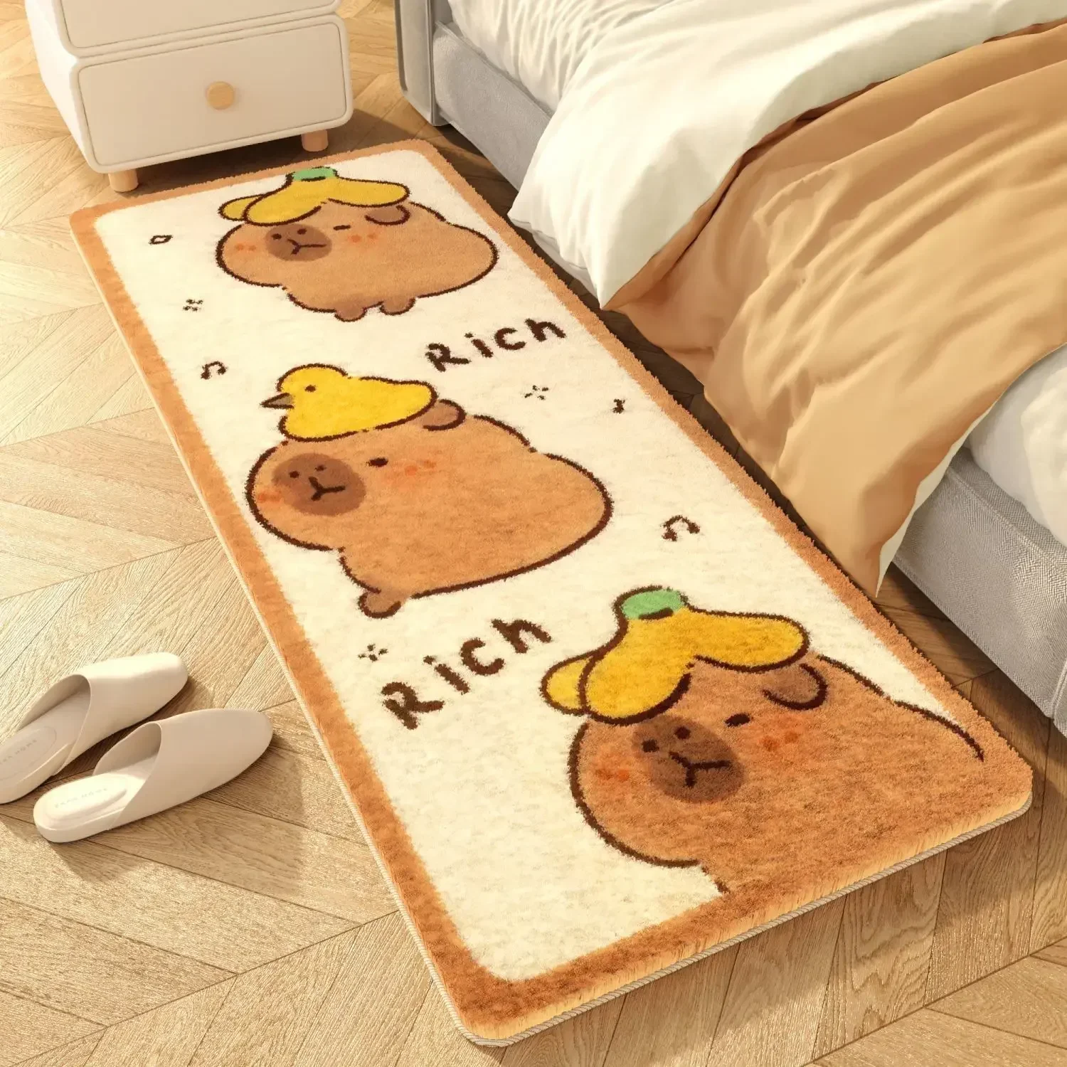 Niedlicher Kaschmir-Teppich am Bett, Capibara-Bodenmatte aus Kaschmirimitat, Anime-Teppich