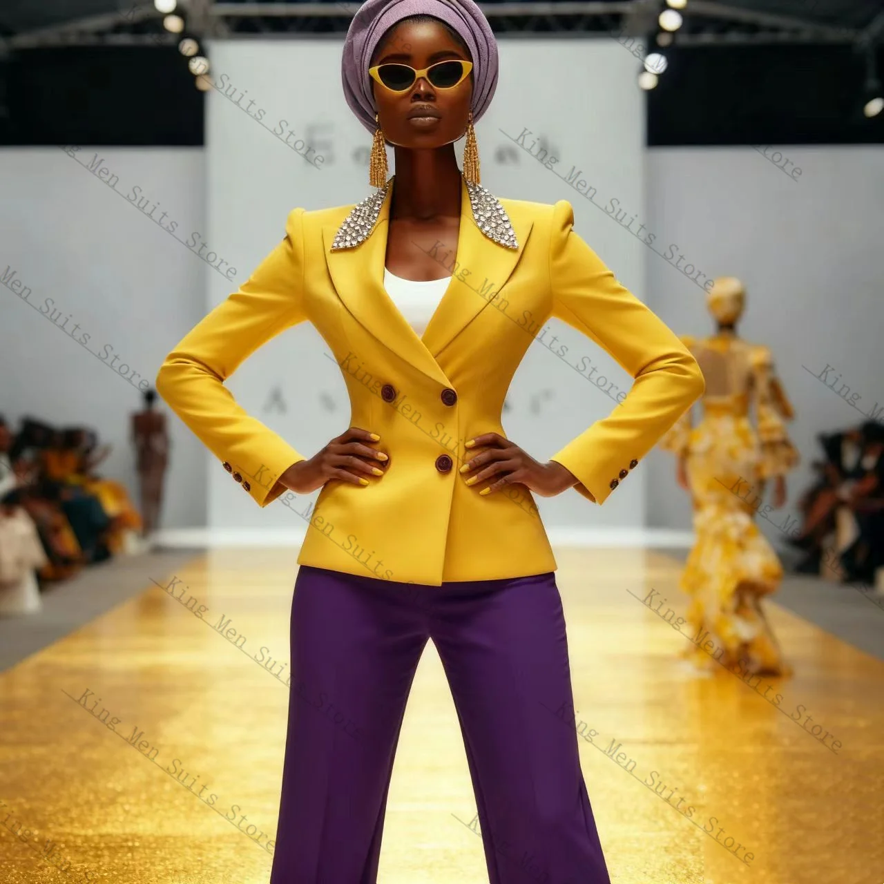 Cristalli di lusso Abito da donna Set 2 pezzi Perle Blazer + Pantaloni Pantaloni Cotone Personalizzato Formale Ospite Smoking Cappotto Giacca