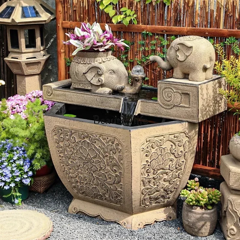 

yj32 Garden fish pond flowing water ornament terrace fountain water feature Chinese outdoor landscaping circulating water landsc