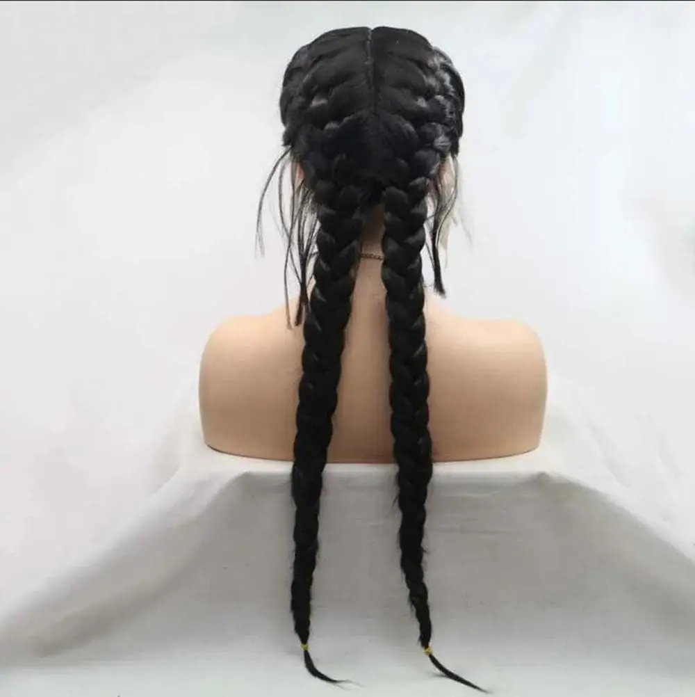 

Sylvia Wigs Black Braid Wigs With Waving Synthetic Double Lace Front Wigs With Baby Hair Heat Resistant Fiber Hair Wigs