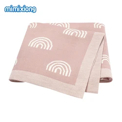 Baby Blankets Cute Rainbow Pattern Knitted Newborn Infant Unisex Monthly Stroller Swaddle Wrap Quilts Cover 90*70cm Children Mat