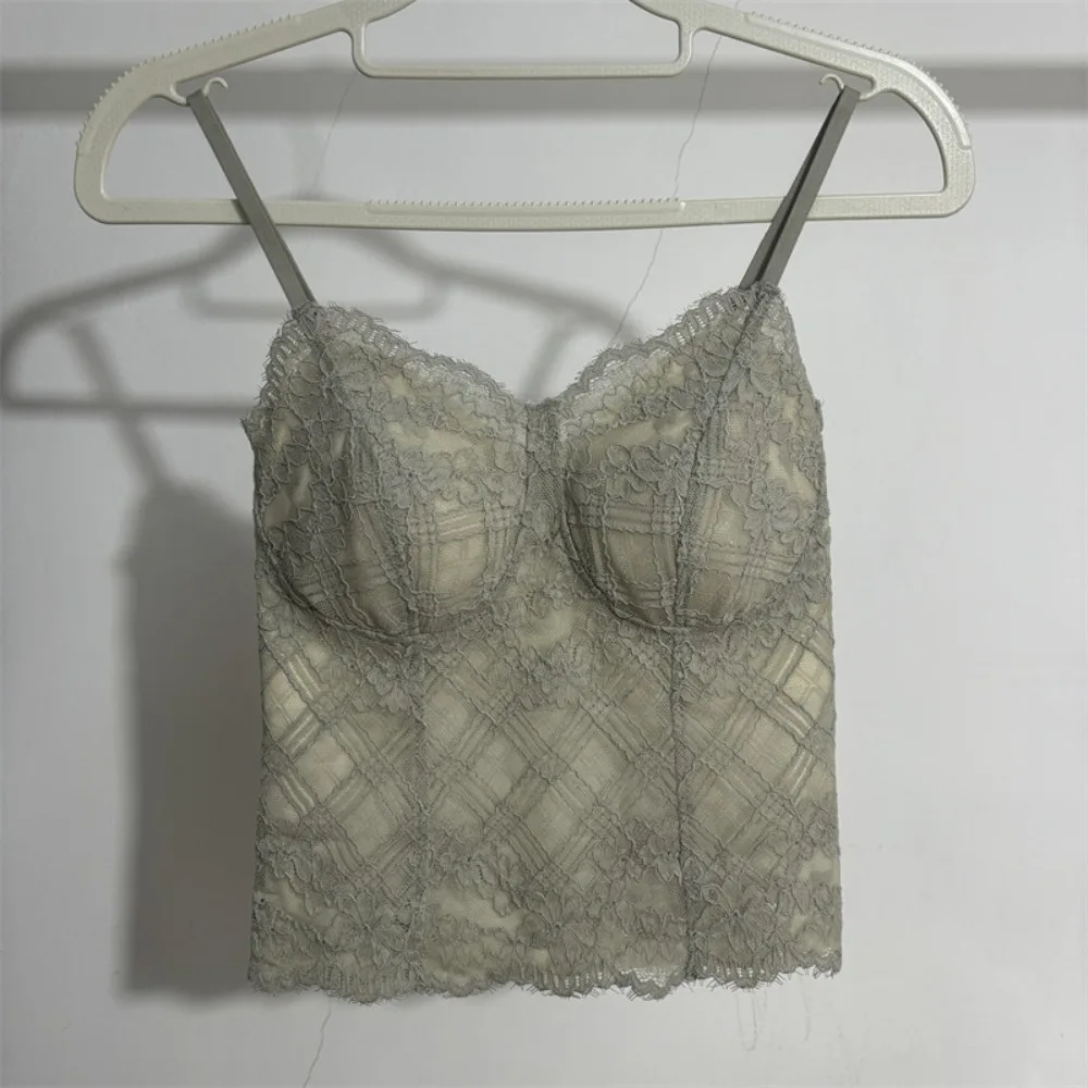 BANERDANNI Four Seasons French Lace Camisole Women Fixed Chest Cup Side Breast Support Slim Fit Seamless Undershirt Inner Top 3