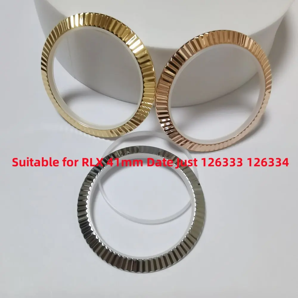 Watch Parts 40mm Gold Silver Stainless Steel Slope Fluted Bezel Pad Ring for RLX 41mm Case Date Just 126333 126334  Watch