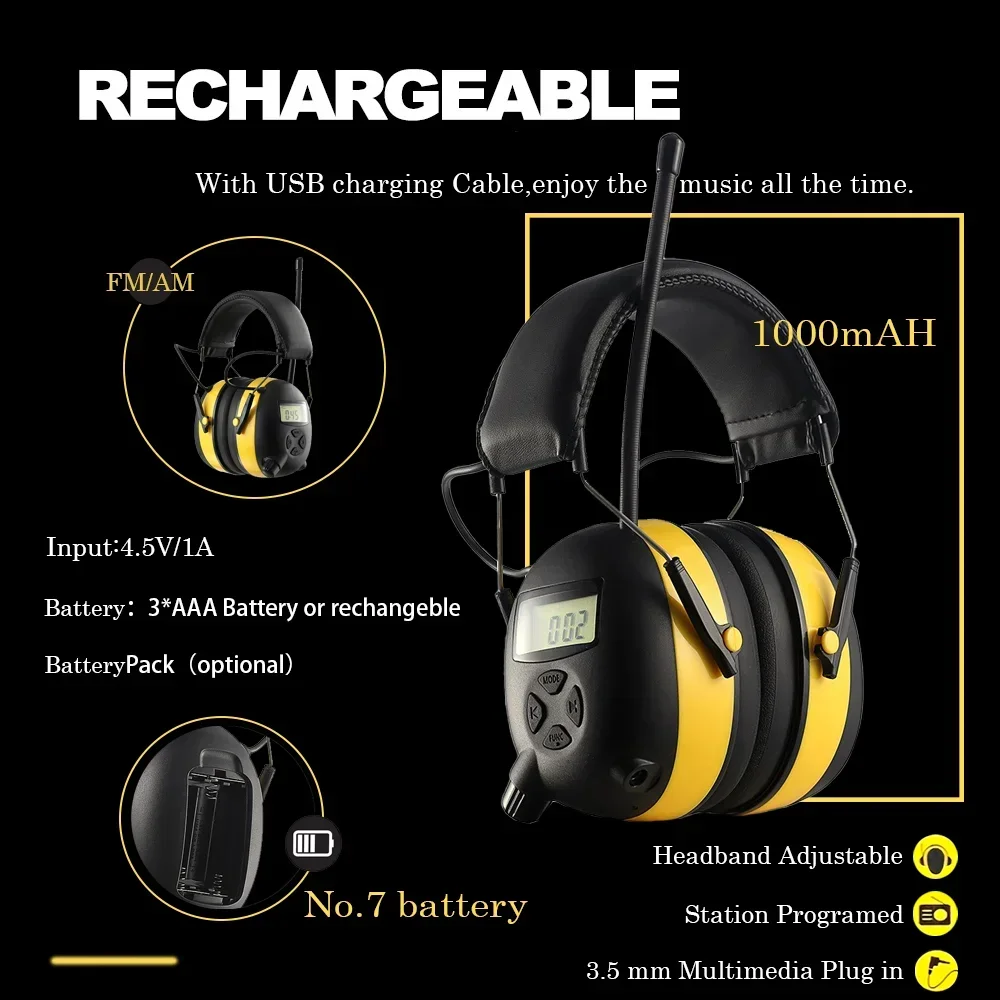 Pelindung pendengaran 5.1, Headphone Digital dengan pengurang kebisingan Bluetooth elektronik AM/FM Radio