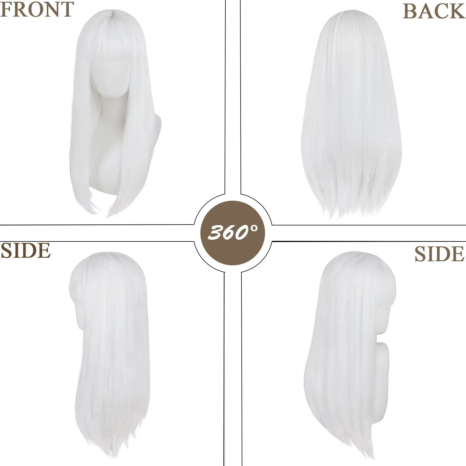 White Straight Hair Synthetic Wig - Halloween Party Cosplay Role-Playing Wig - Daily Wig - High-Temperature Silk Wig Set view 2