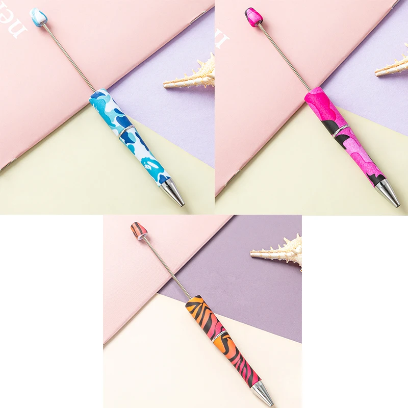 25pcs Latest Leopard Beaded Ballpoint Pen Plastic Beadable Pen Ballpoint Pens DIY Black Ink Personalized DIY Gift for Student