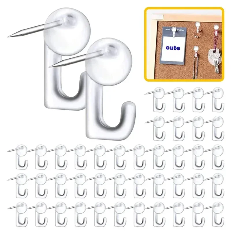 50Pcs Push Pin Hooks Heads Thumbtack Hooks Plastic Decorative Thumb Tacks Hook Back Push Pins Hook for Cork Board Bulletin Board