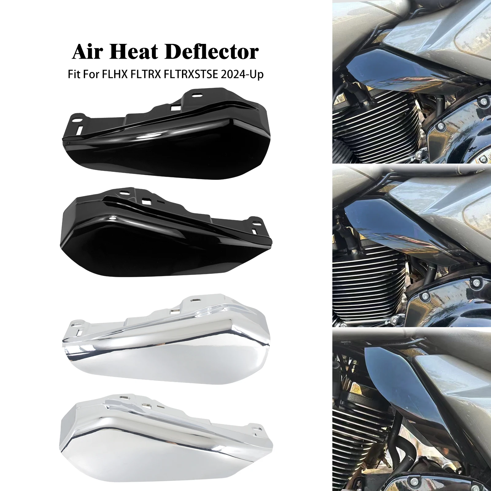 

Motorcycle Black Chrome Mid-Frame Heat Shield Air Deflector Trim For Harley Touring Street Road Glide FLHX FLTRX FLTRXSE 2024-UP