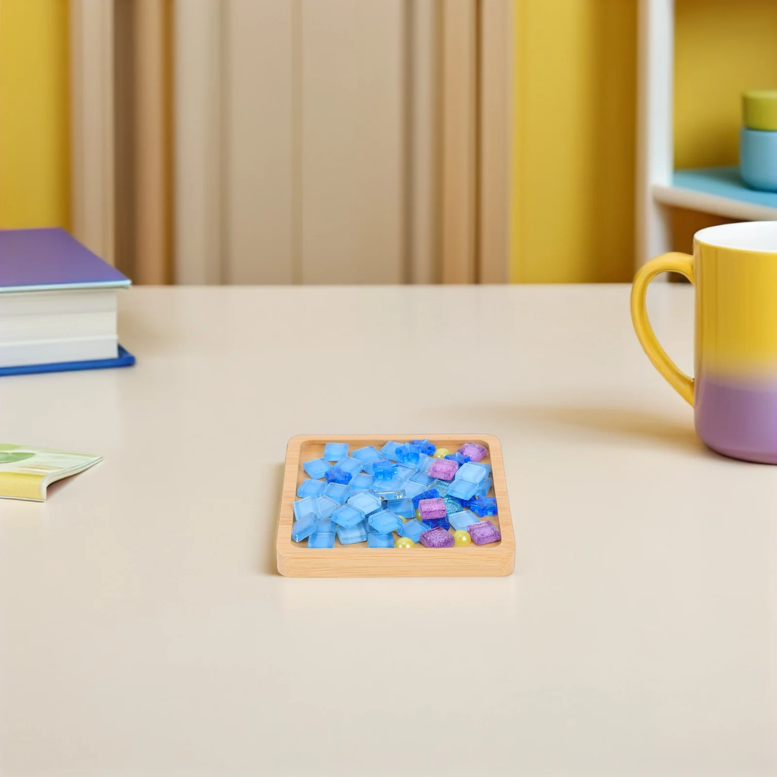 

4Sets Handmade Coaster Material Kit Colorful Glass Tiles with Bamboo Base DIY Craft Projects for Adults Children