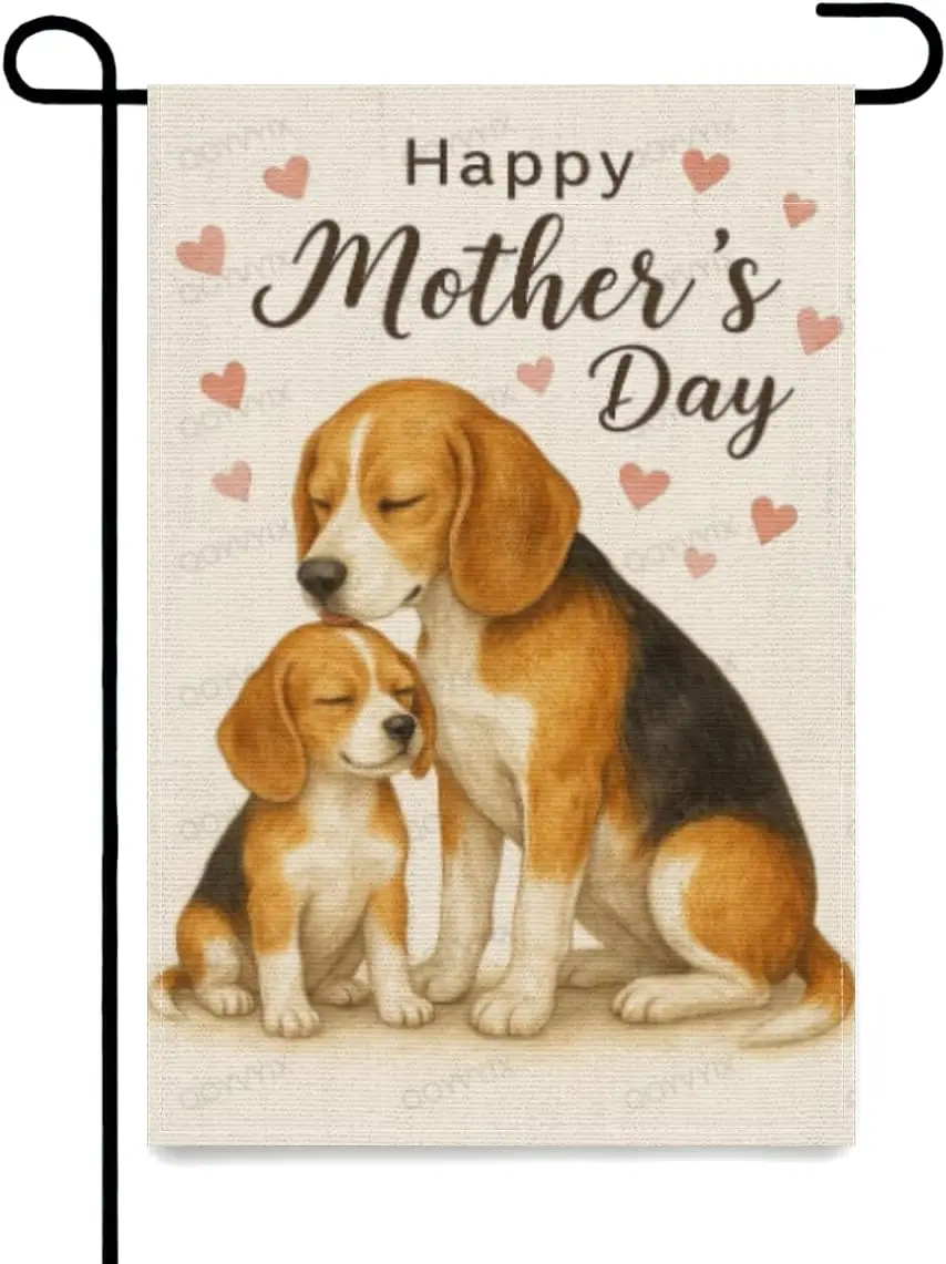 Mother’s Day Garden Flag Beagle Mom with Baby Double Sided Outside Yard Decoration Small Yard Flag 12x18 Inch Porch Lawn Dec AAS