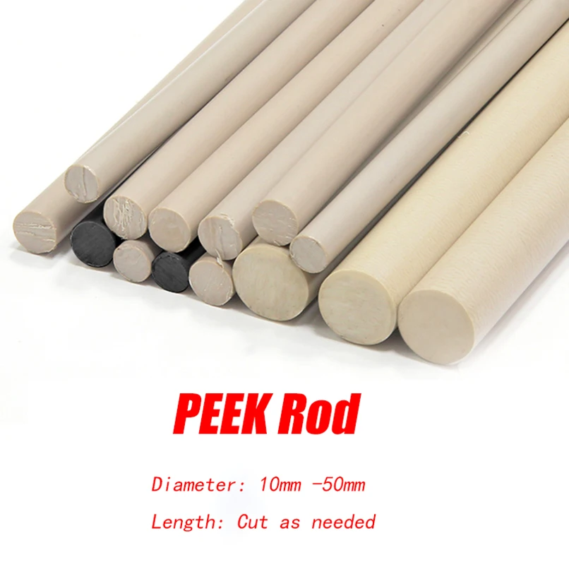 Length 100mm, 200mm, 300mm, 400mm, 500mm PEEK Round Rod, Polyether Etherk Etone CNC Round Rod Diameter 10-50mm