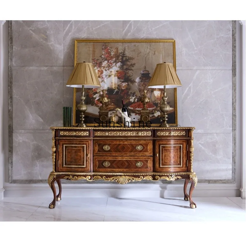 

European style dining side cabinet solid wood carving flower large apartment storage custom furniture