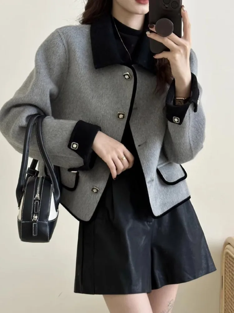 Insozkdg Woolen Long Sleeves Coat Women Female Office Lady 2024 Autumn/Winter New Loose High-End Double-Faced Wool Jacket Sweet