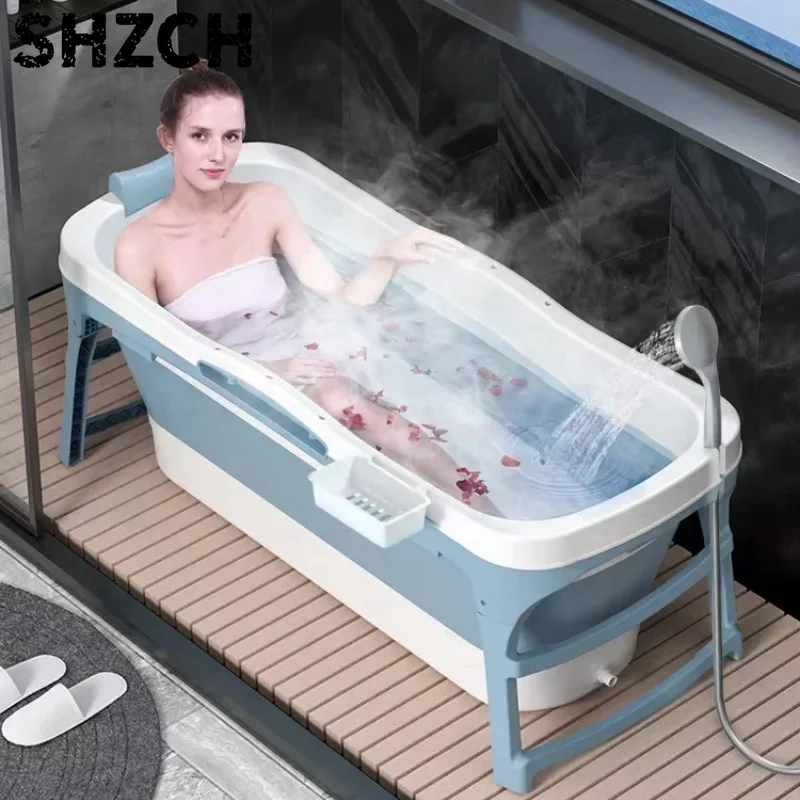 Foldable Bath Tub for Adults Portable Bath Bucket Quality Plastic Thickened Double-Layer Bathtub Large Size