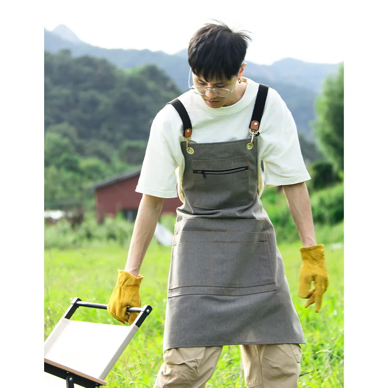 Professional Retro ผ้ากันเปื้อนผ้าใบ Chef ดอกไม้ Art นมชา Shop Workwear กันน้ําและสวมใส่ผ้ากันเปื้อนปรับได้