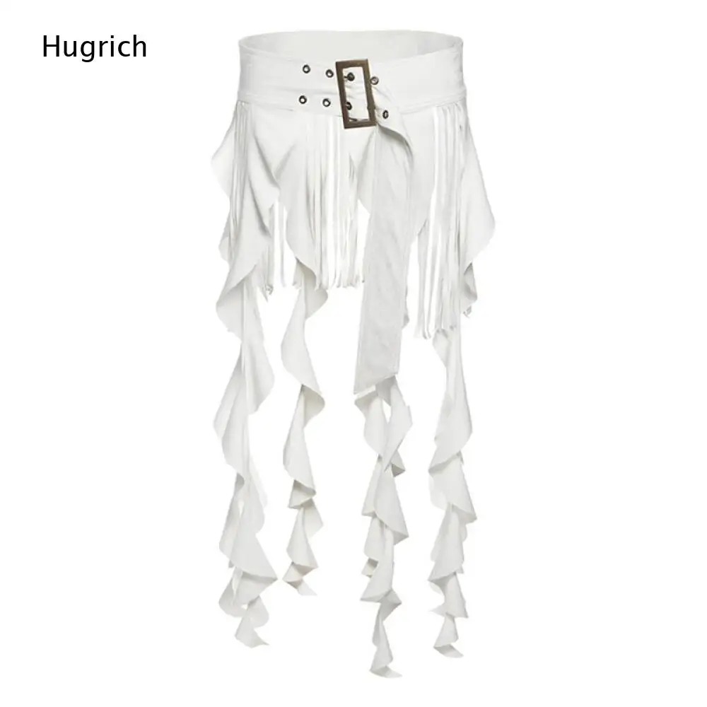 Solid Color Khaki Suede Fringe Hip Wrap Skirt Wide Waistband Metal Buckle Multi Layer Long Tassel Cover Up Belt
