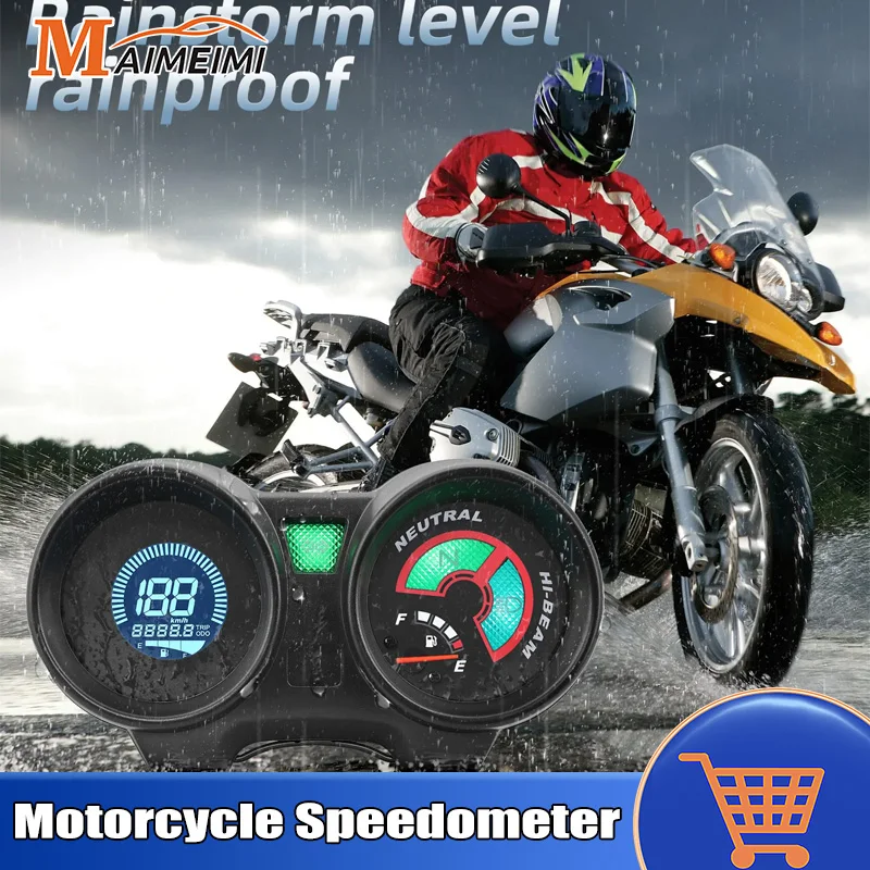 Motorcycle Digital Speedometer 7 Colors Backlight Speed Gauge MPH Oil Level Indication Dashboard Universal For 12V Motorcycle