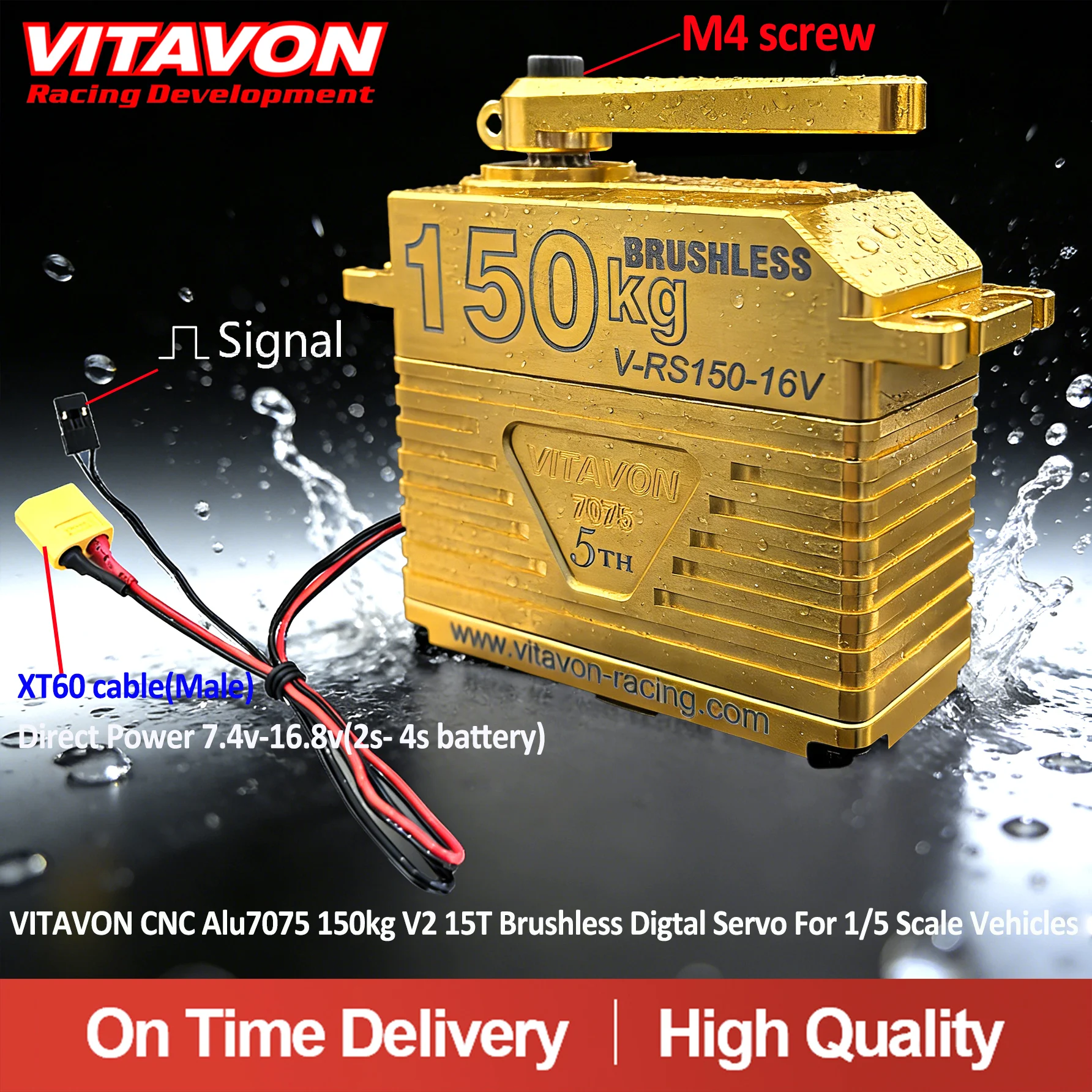 VITAVON 150kg V2 15T CNC Alu7075 Brushless Digtal Servo For 1/5 Scale Vehicles