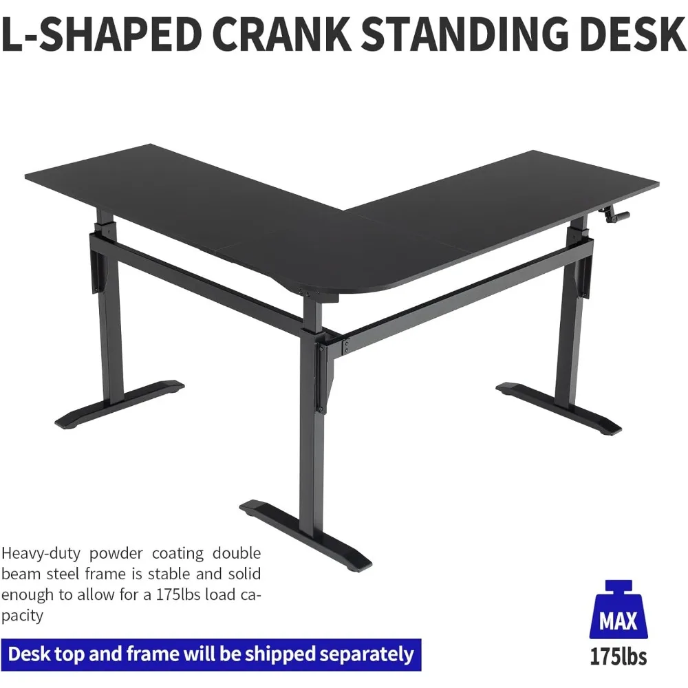 مكتب قائم قابل للتعديل بارتفاع كرنك على شكل حرف L باللون الأسود، مكتب زاوية قائم، محطة عمل قائمة على شكل حرف L - جودة عالية #5
