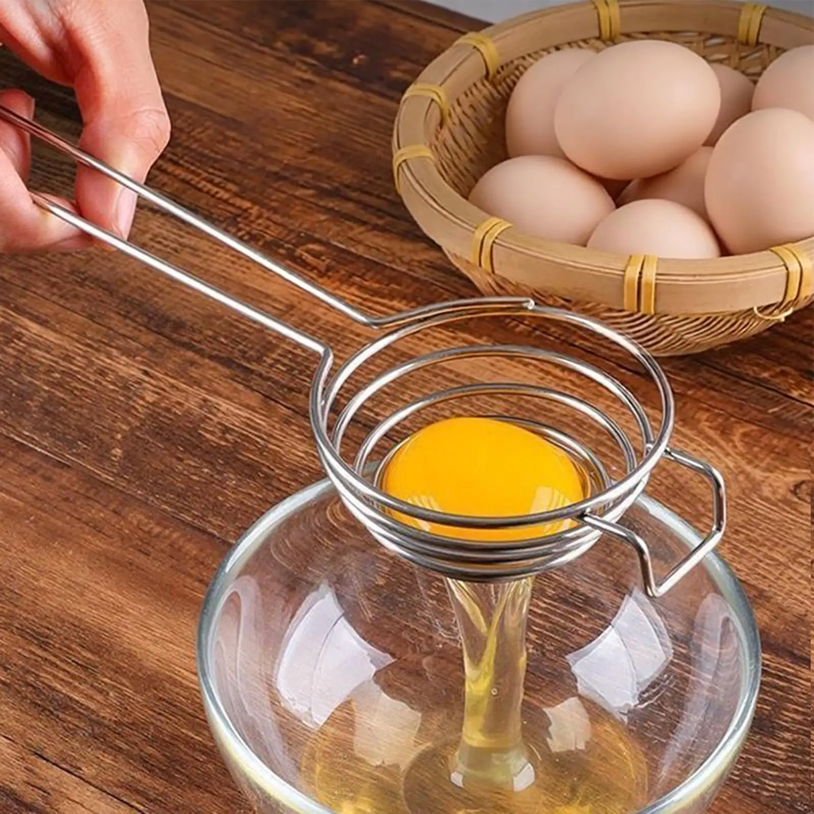 Spiral Stainless Steel Egg White Separator Egg Long handled egg yolk egg white separator manual mixer for baking