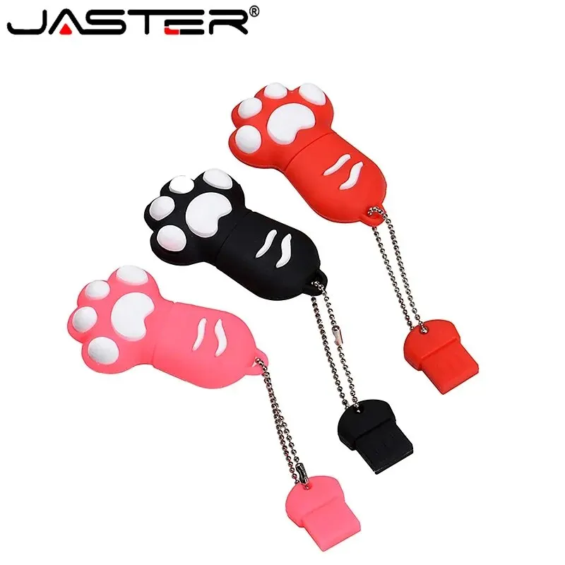 JASTER Cute Cat Claw USB Flash Drive 64GB Cartoon Memory Stick 32GB Creative Gift Pen Drive 16GB Pink Silicone External Storage image 5