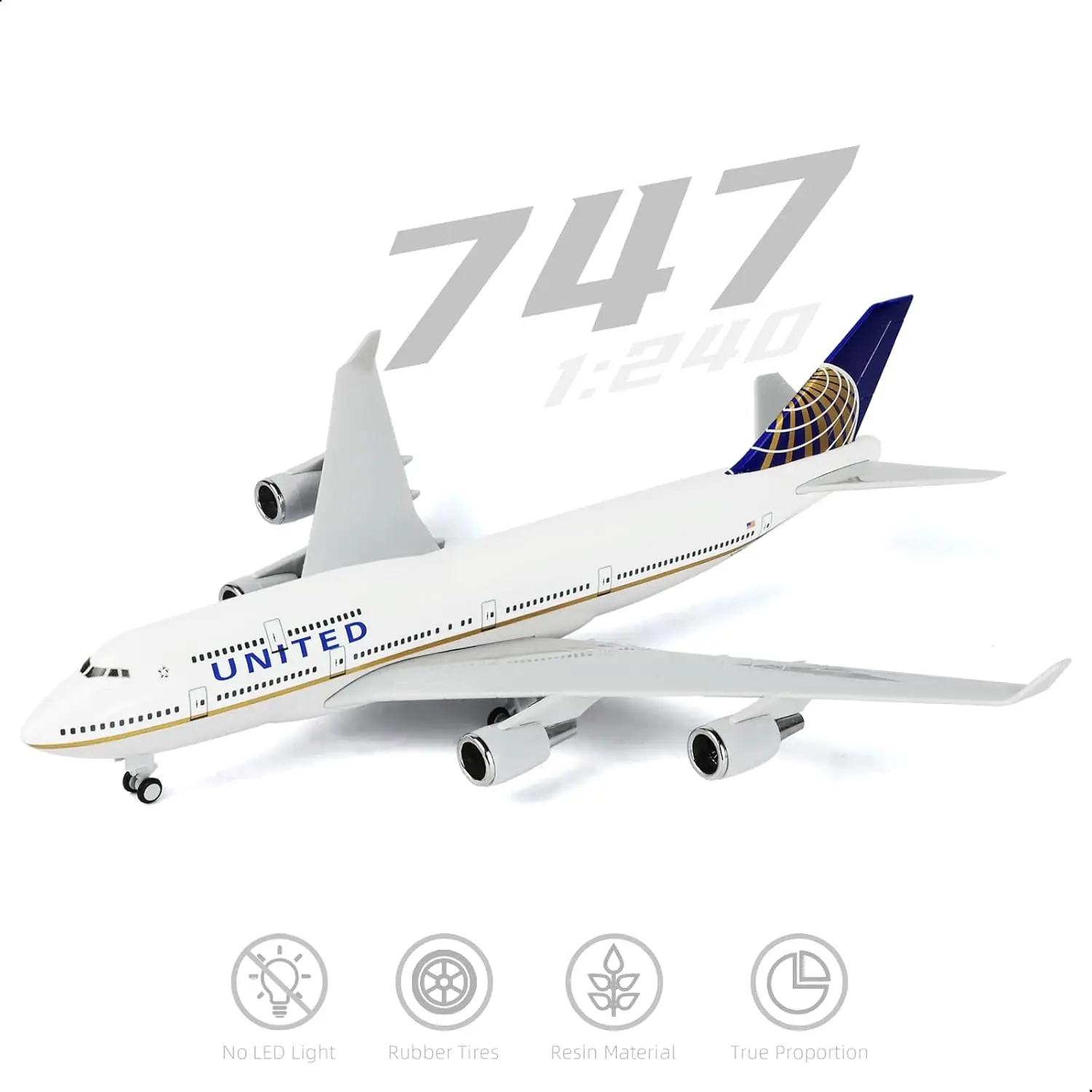 1/240 United 747 resin aircraft model kit (30 cm long) It comes with a display stand for aviation gifts or decorations