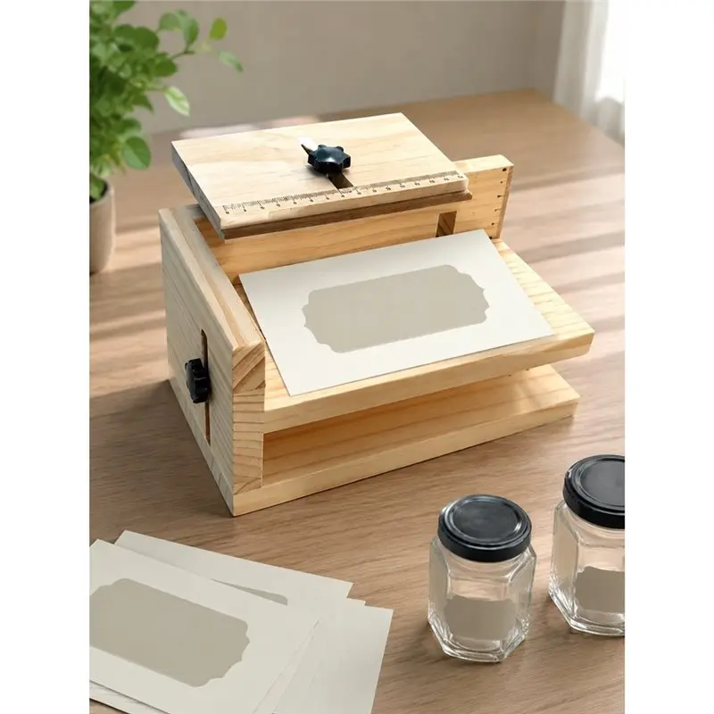 AB42-Home Production For Crafters Adjustable Wooden Bottle Labeling Stand-Manual Applicator For Wine Beer Small Business DIY