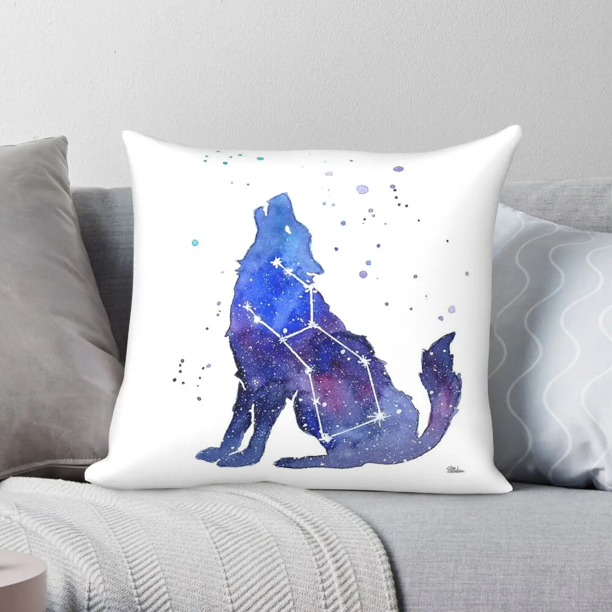 Galaxy Howling Wolf Square Pillowcase Polyester Linen Velvet Pattern Zip Decor Throw Pillow Case Home Cushion Cover