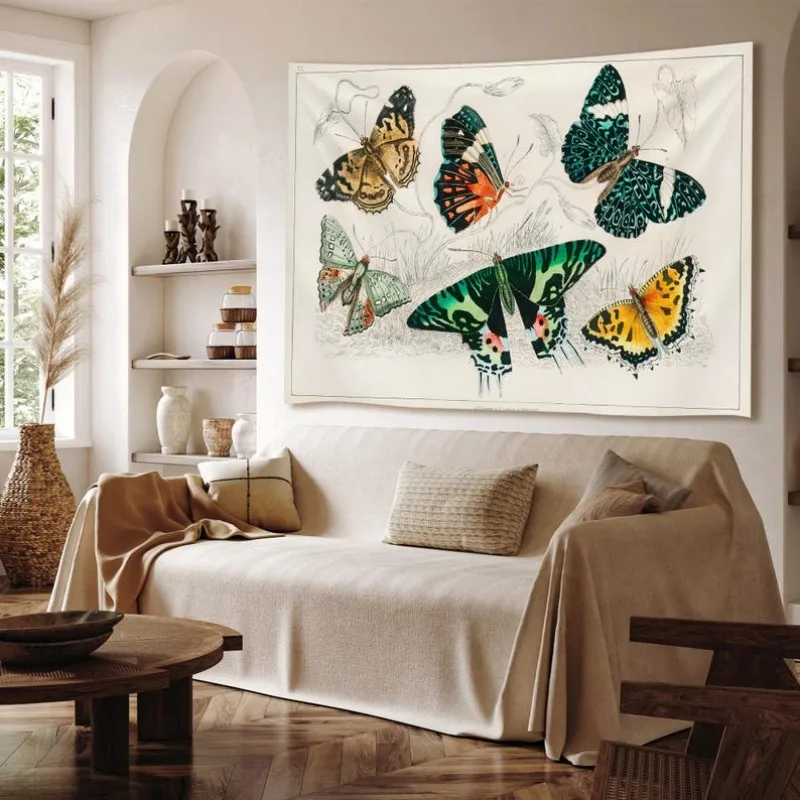 VIKAMA Vintage Butterfly Tapestry Polyester Wall Hanging Aesthetic Insect Art Tapestry for Bedroom Room Decoration
