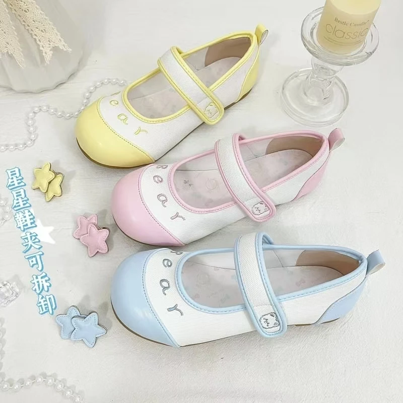 Original Lolita Round Headed Girl's Shoes Kawaii Student Campus Japanese Tea Party Loli Single Shoes Sweet Color Blocked Shoes