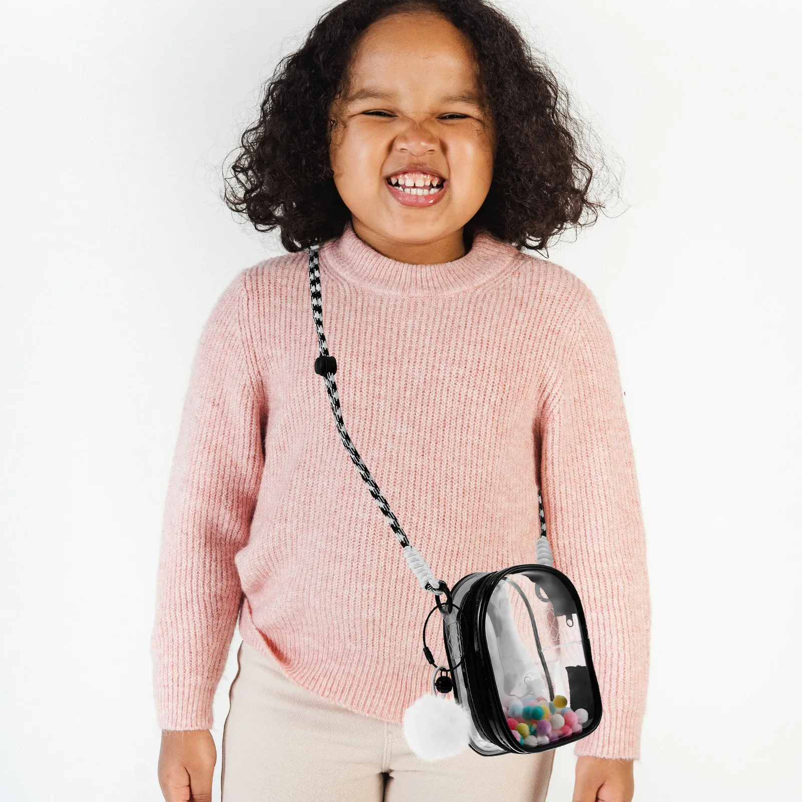 

Прозрачная сумка-органайзер для фигурок с плечевым ремнем, портативная, с помпонами, для миниатюрных фигурок, пылезащитная, подвесная, для коллекционных предметов