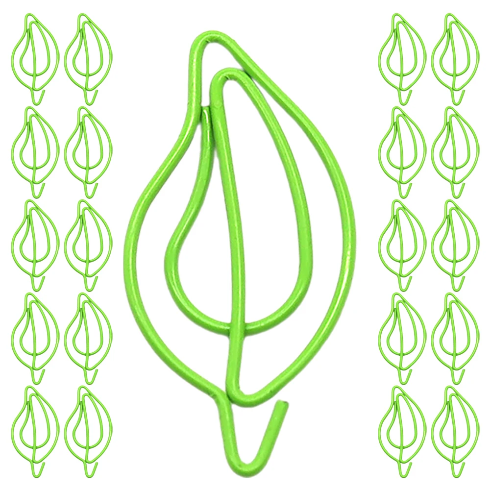 

50pcs Green Leaf Paper Clips Cute Colored Office Stationery Portable Convenient Bookmarks Scrapbooking Accessories