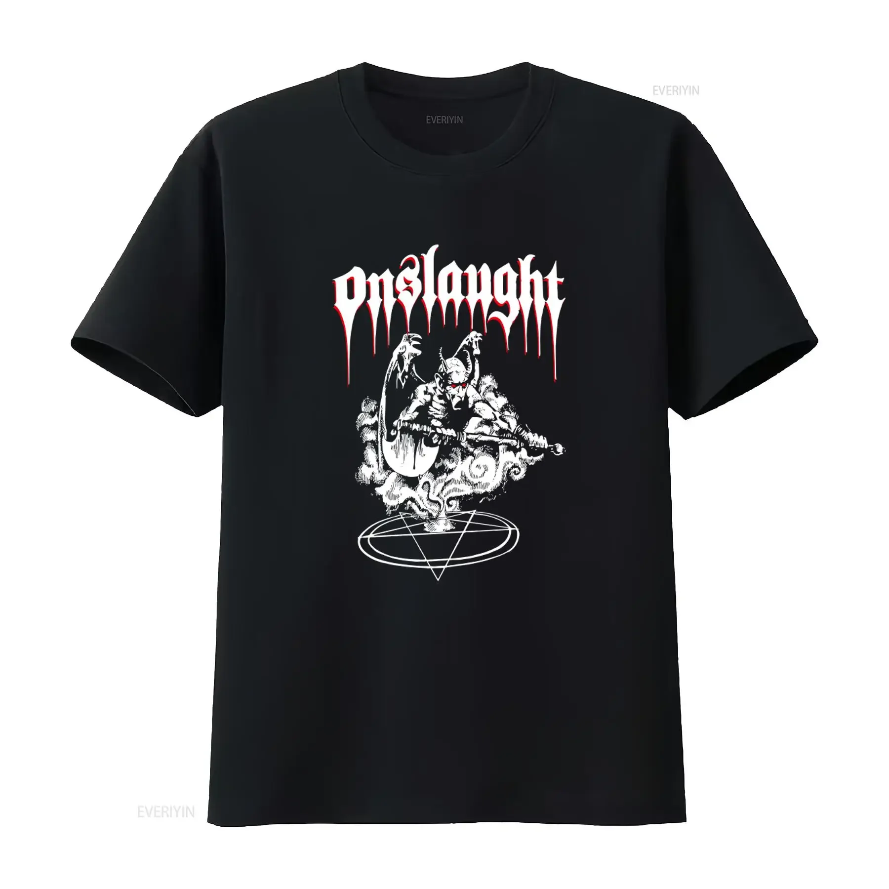 New Dtg dtf ONSLAUGHT Power From Hell T shirt for Unique Devil Design with Pentagram Symbol vintage Washed Slightly fashion