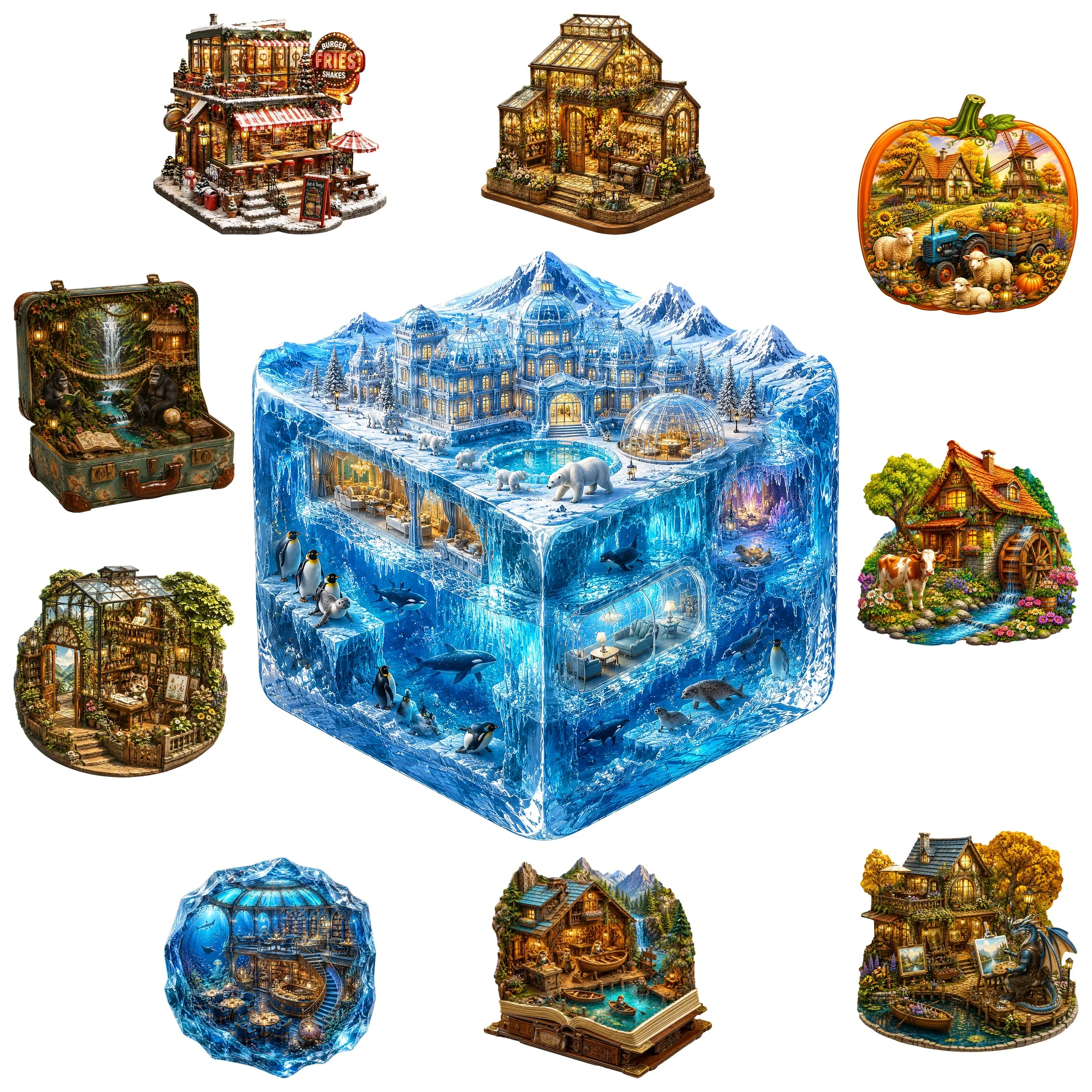 Ice City Flat Wooden Puzzle Animal Puzzle Toy Animal Jigsaw Puzzle Unique Gift for Any OccasionGift for Kids Teens