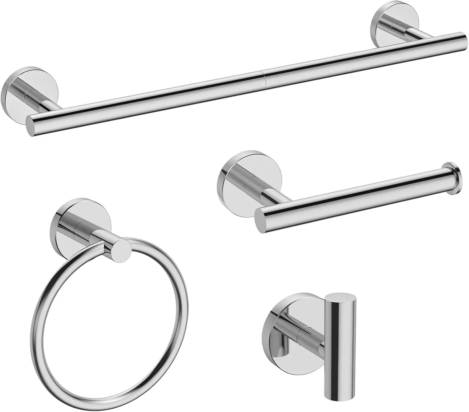 

Polished Chrome Bathroom Accessories Set, 18-Inch Towel Bar Wall Mounted, Durable Stainless Steel Hardware, 4-Piece